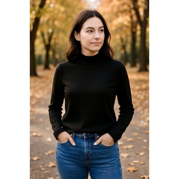 Talbots Women's Black Mock Neck Sweater Minimalist Classic Basic Quiet Luxury M - Picture 2 of 8